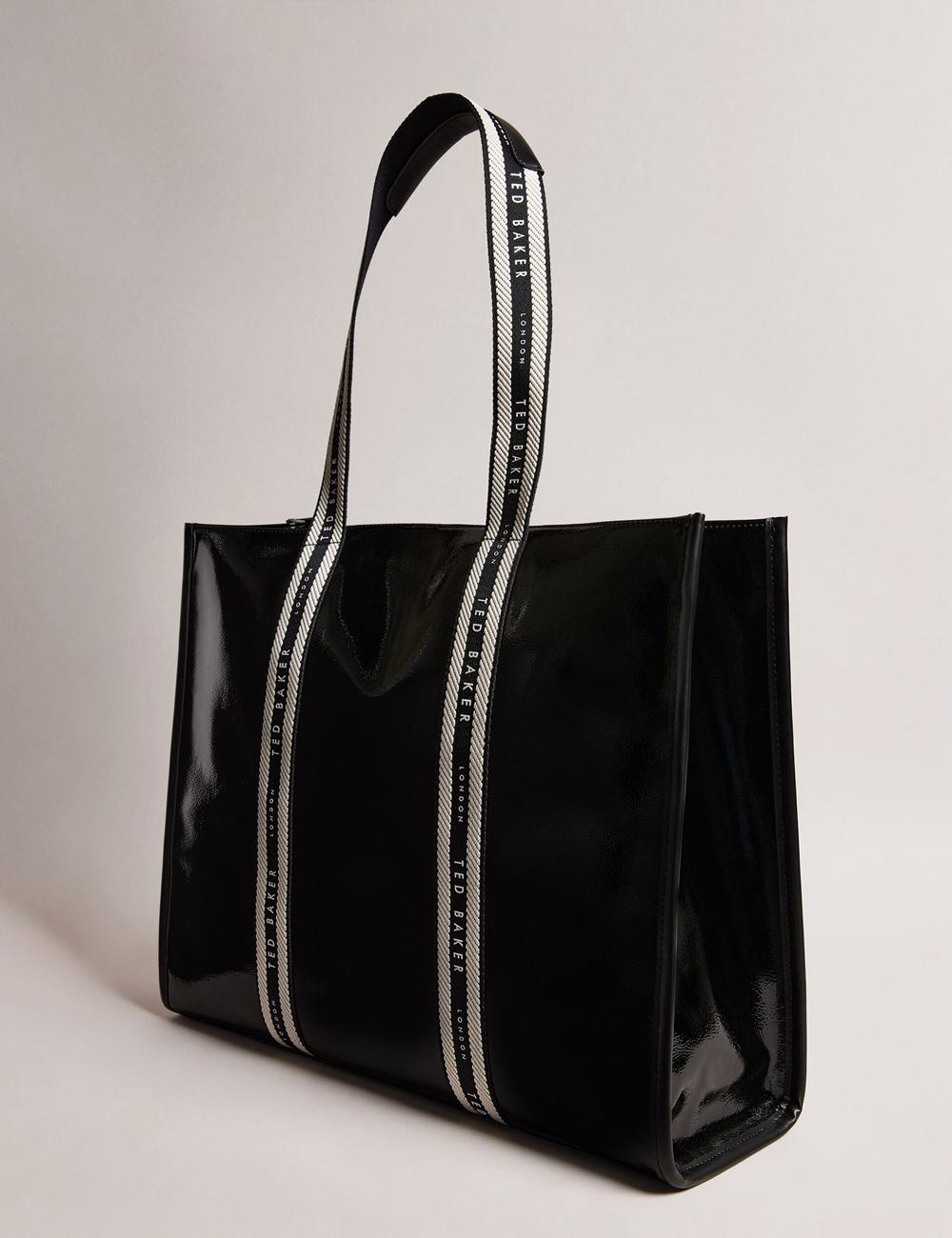 Ted Baker CELINIE - Branded Webbing Faux Leather Tote Tassen Dames Zwart | Belgium  359216-FPD