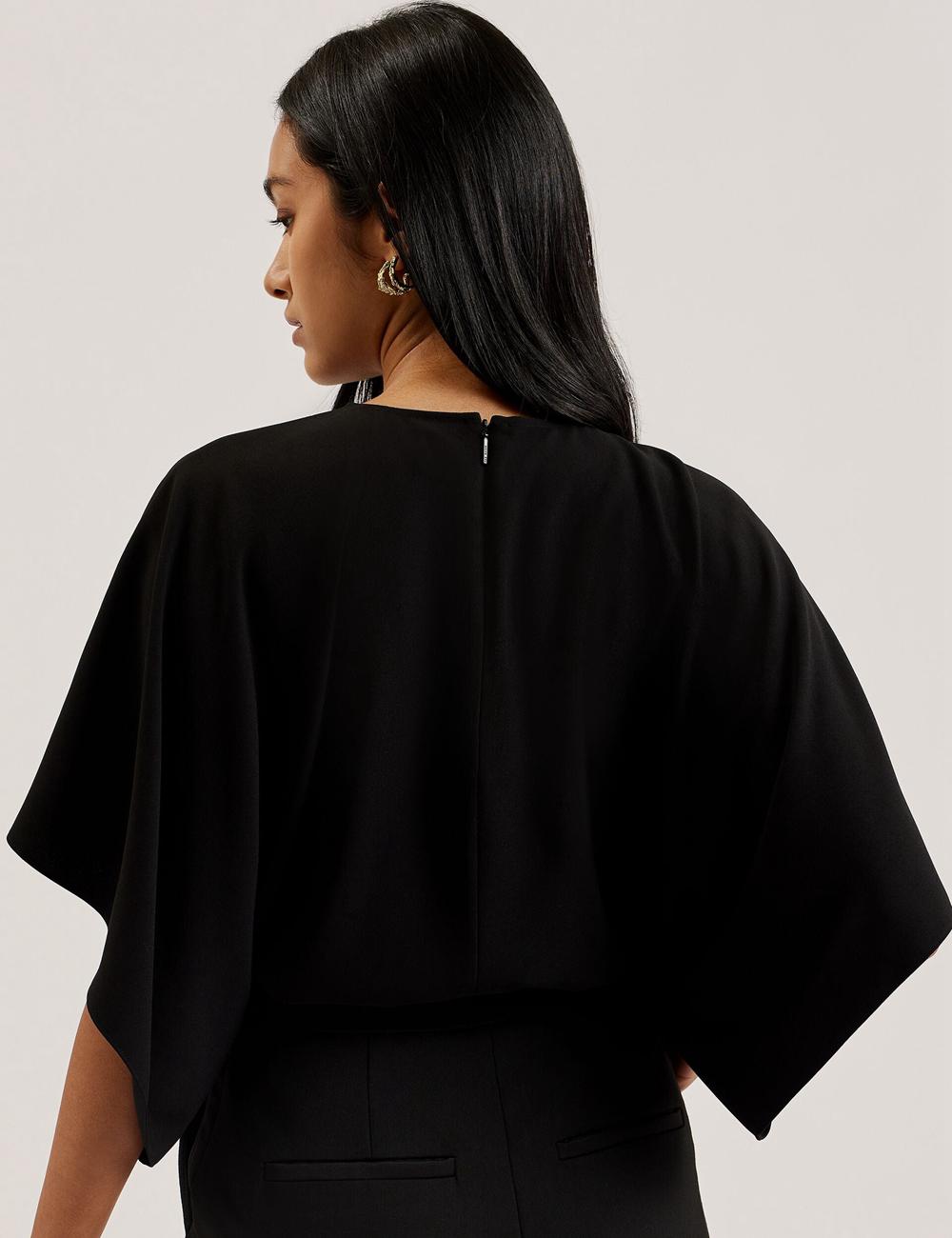 Ted Baker CHERIKA - Batwing Short Sleeve Satin Blouse Dames Zwart | Belgium  418365-VEW