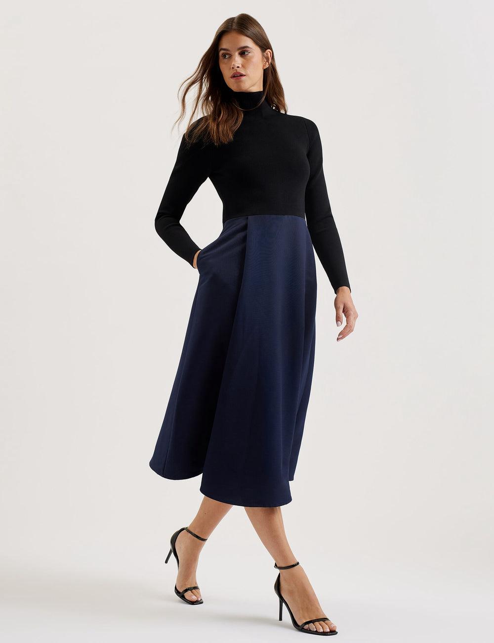 Ted Baker CHIRA - Knit Bodice With Wrap Skirt Midi-jurk Dames Zwart | Belgium  314058-JQF