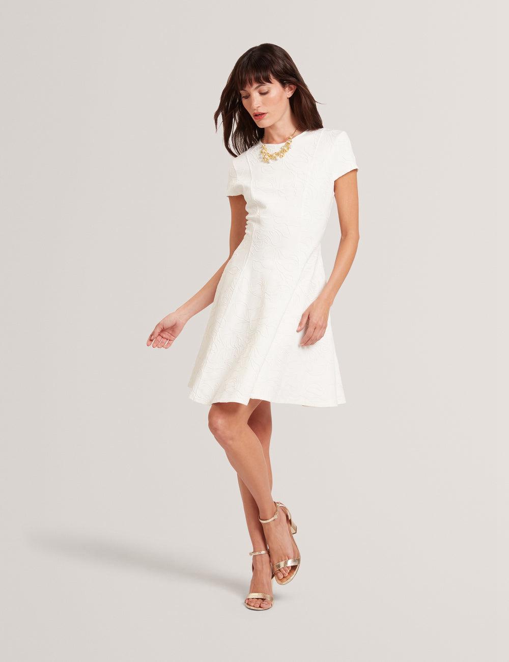 Ted Baker CLODAA - Embroidered Short Sleeve Skater Mini-jurk Dames Ivory | Belgium  208751-VDS