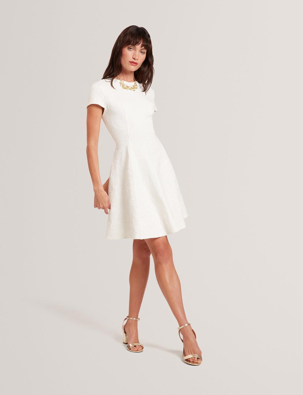 Ted Baker CLODAA - Embroidered Short Sleeve Skater Mini-jurk Dames Ivory | Belgium  208751-VDS