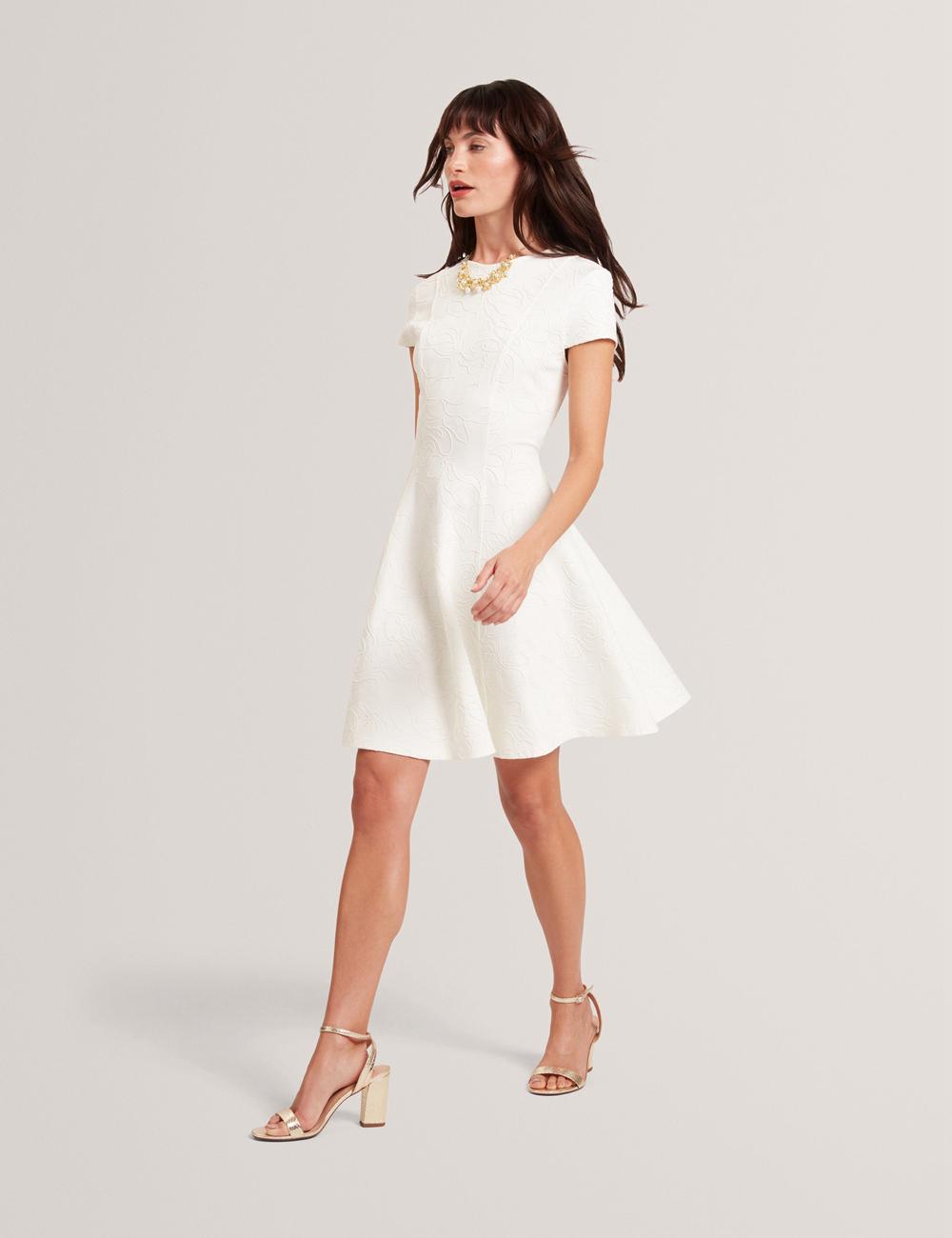 Ted Baker CLODAA - Embroidered Short Sleeve Skater Mini-jurk Dames Ivory | Belgium  208751-VDS