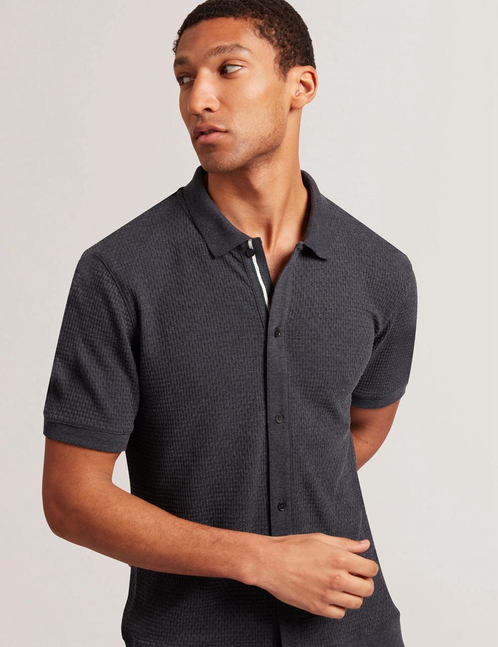 Ted Baker CONNYR - Short Sleeve Button Through Poloshirt Heren Donkerblauw | Belgium  732160-PRK