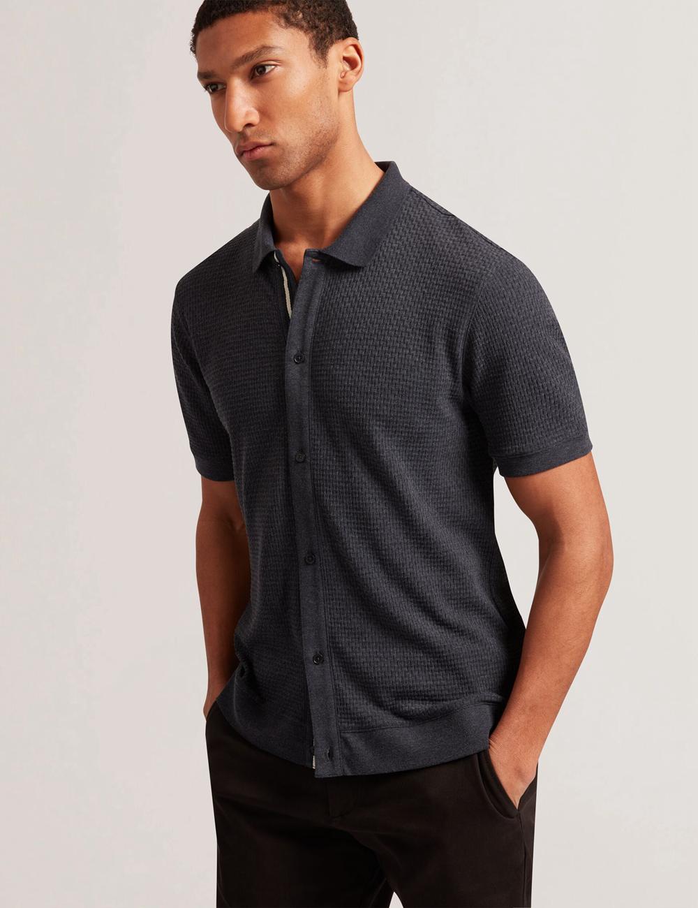 Ted Baker CONNYR - Short Sleeve Button Through Poloshirt Heren Donkerblauw | Belgium  732160-PRK