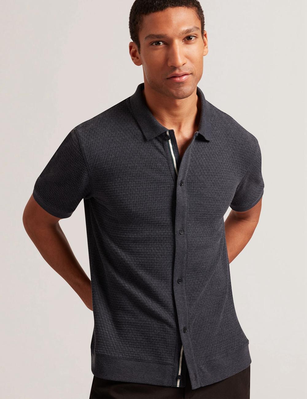 Ted Baker CONNYR - Short Sleeve Button Through Poloshirt Heren Donkerblauw | Belgium  732160-PRK