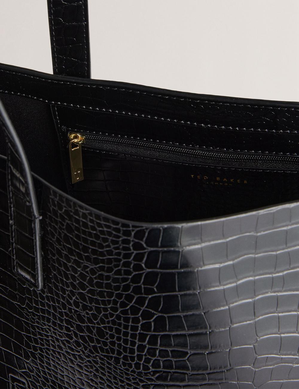 Ted Baker CROCCON - Large Croc Texture Icon Tote Tassen Dames Zwart | Belgium  706938-LRX