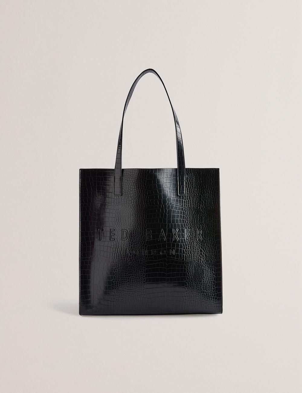 Ted Baker CROCCON - Large Croc Texture Icon Tote Tassen Dames Zwart | Belgium  706938-LRX