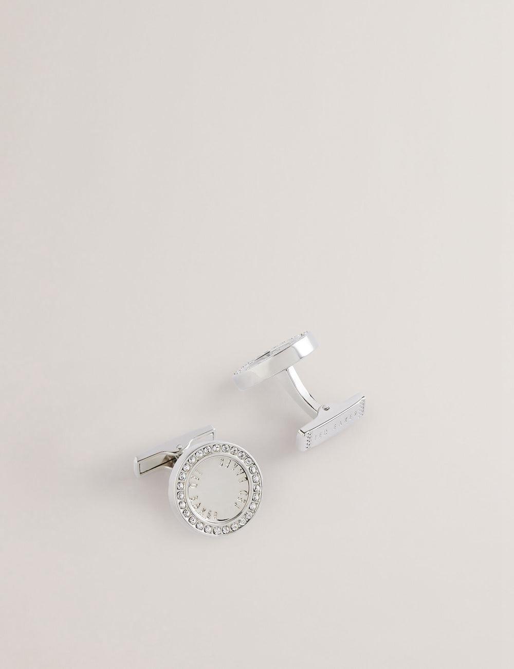 Ted Baker CRUZ - Crystal Border Logo Round Manchetknopen Heren Zilver | Belgium  057943-UEQ