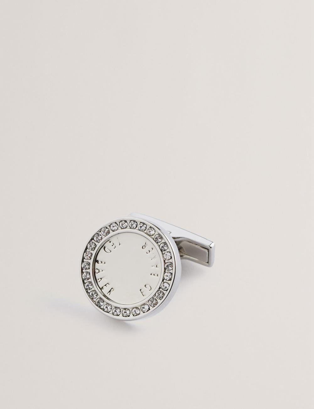 Ted Baker CRUZ - Crystal Border Logo Round Manchetknopen Heren Zilver | Belgium  057943-UEQ