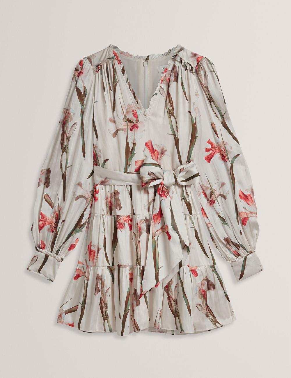 Ted Baker CUIABA - Floral V-Neck Waist Mini-jurk Dames Ivory | Belgium  037492-TWM