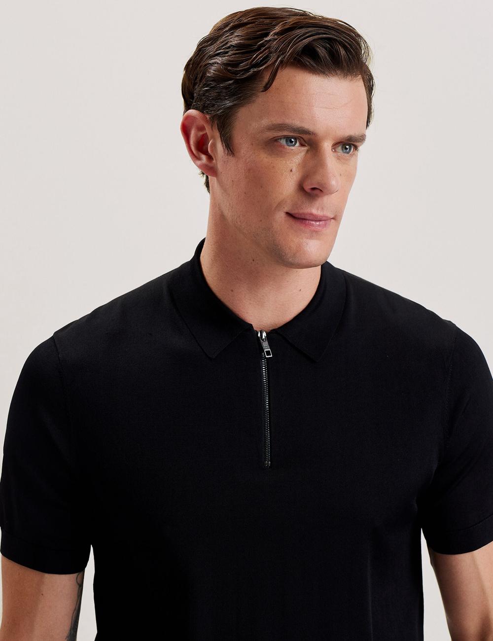 Ted Baker DALDIN - Zip Collar Stretch Knit Jumpers Heren Zwart | Belgium  604358-NWS