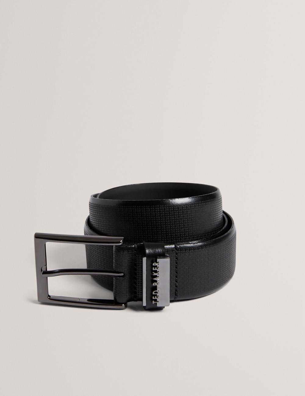Ted Baker DAWSONS - Textured T Pattern Leather Riemen Heren Zwart | Belgium  380921-BMZ