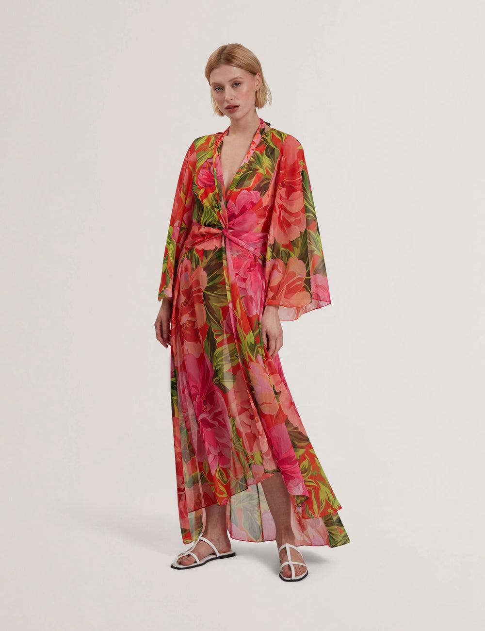 Ted Baker DDARCIS - Floral Twisted Waist Maxi Beach Cover-ups Dames Koraal | Belgium  892750-BYX