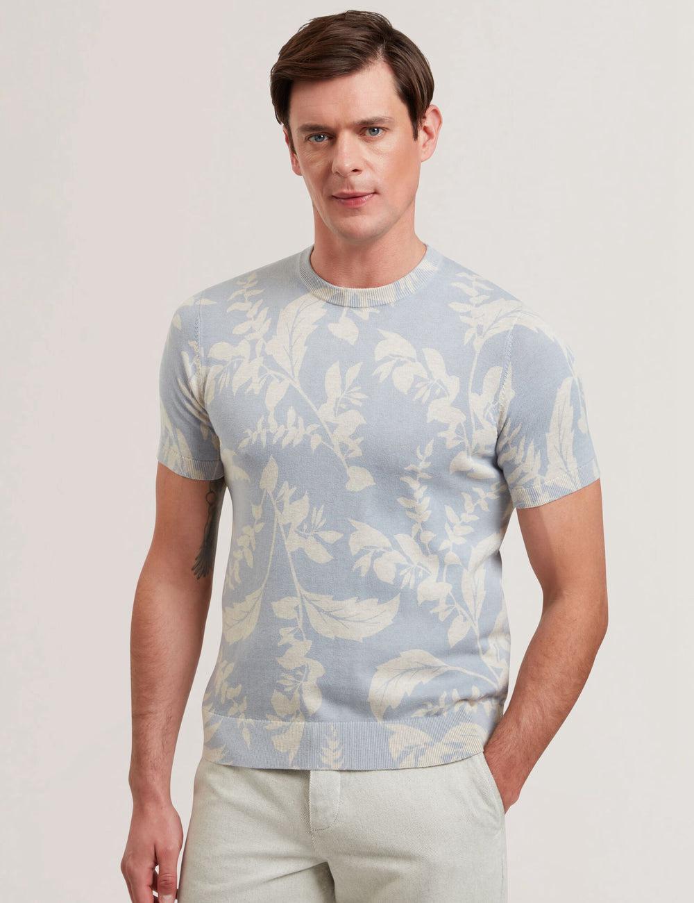 Ted Baker DENNIO - Short Sleeve Printed Floral T-shirts Heren Blauw | Belgium  538412-PQJ