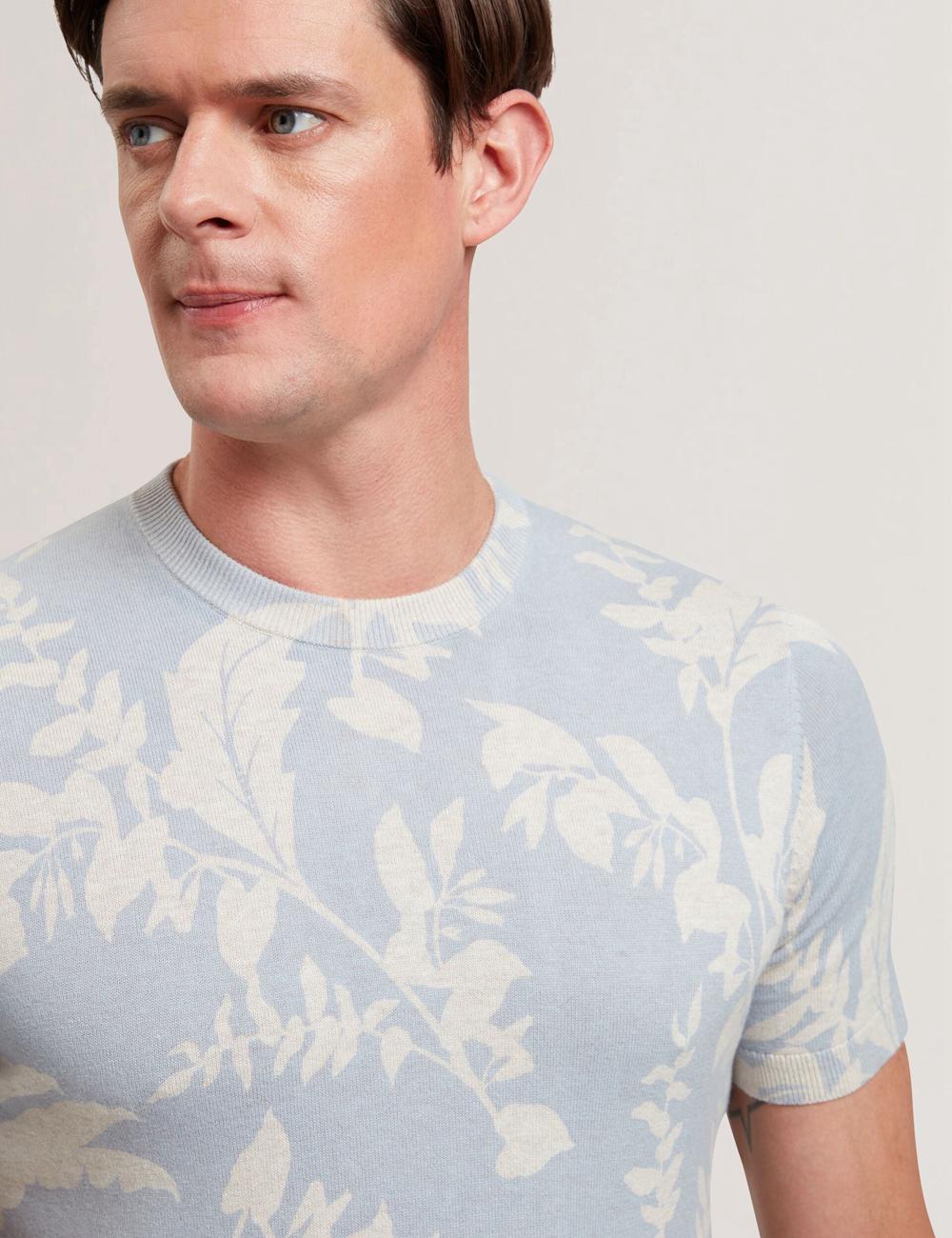 Ted Baker DENNIO - Short Sleeve Printed Floral T-shirts Heren Blauw | Belgium  538412-PQJ