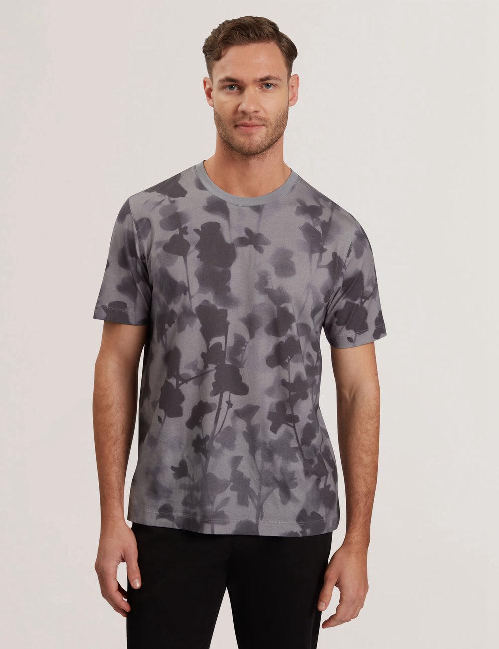 Ted Baker DENNISS - Monochrome Floral Print Cotton T-shirts Heren Grijs | Belgium  283461-GAK