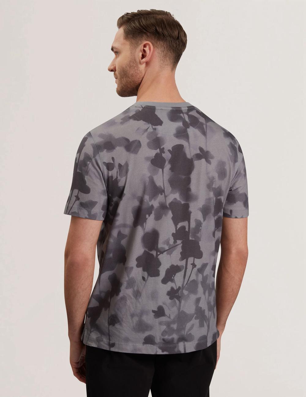 Ted Baker DENNISS - Monochrome Floral Print Cotton T-shirts Heren Grijs | Belgium  283461-GAK