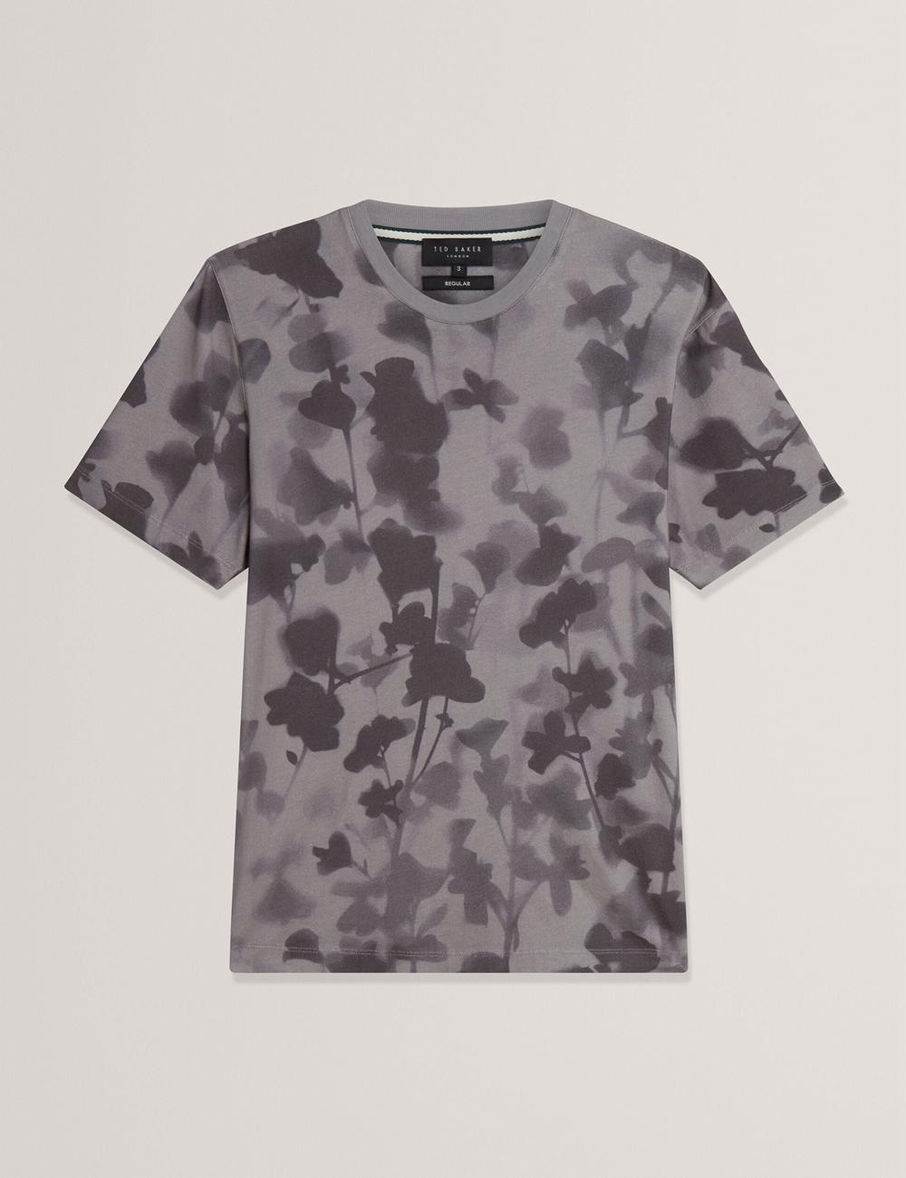 Ted Baker DENNISS - Monochrome Floral Print Cotton T-shirts Heren Grijs | Belgium  283461-GAK