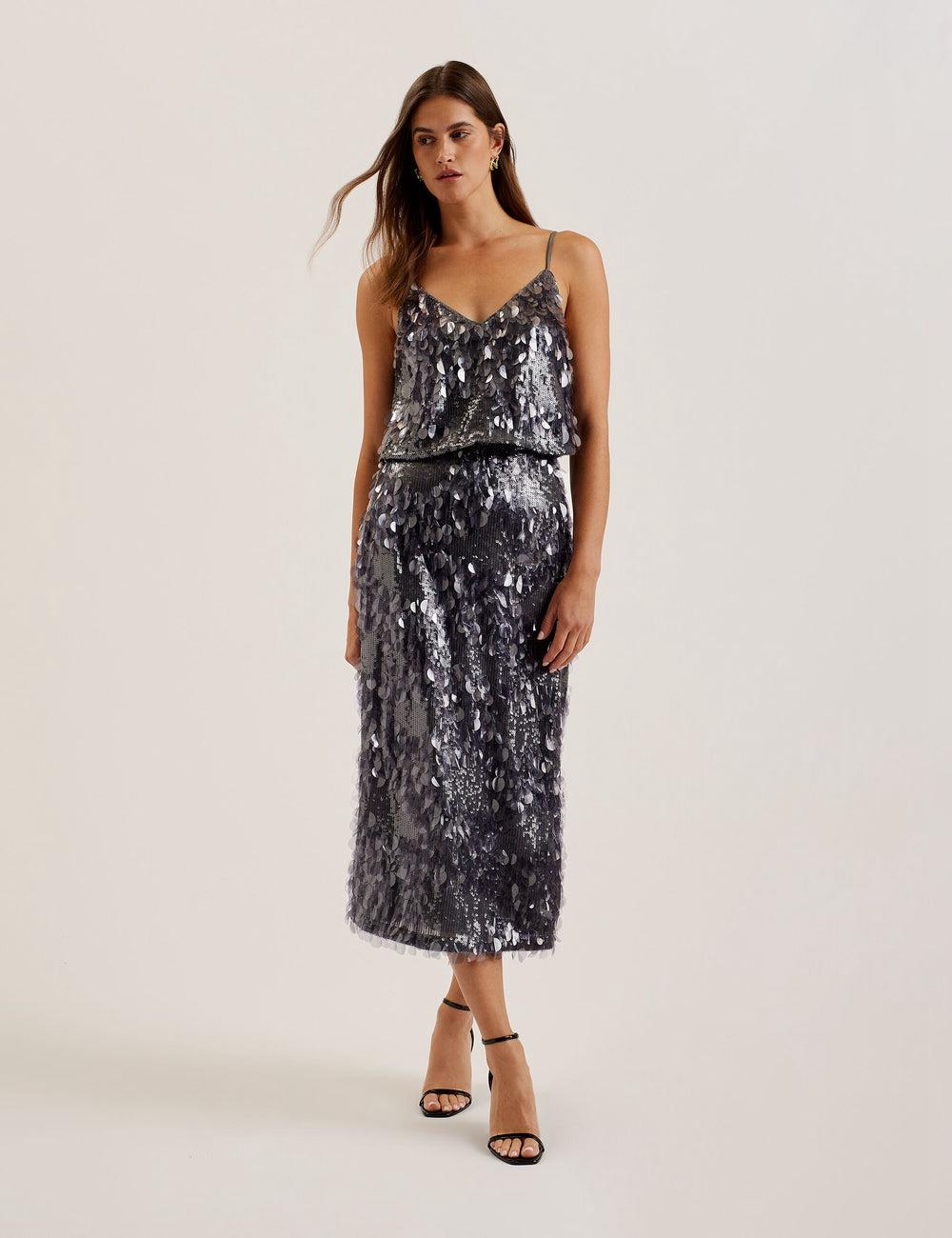Ted Baker DORIDA - Mixed Sequin With Slit Rokken Dames Grijs | Belgium  235840-IGH