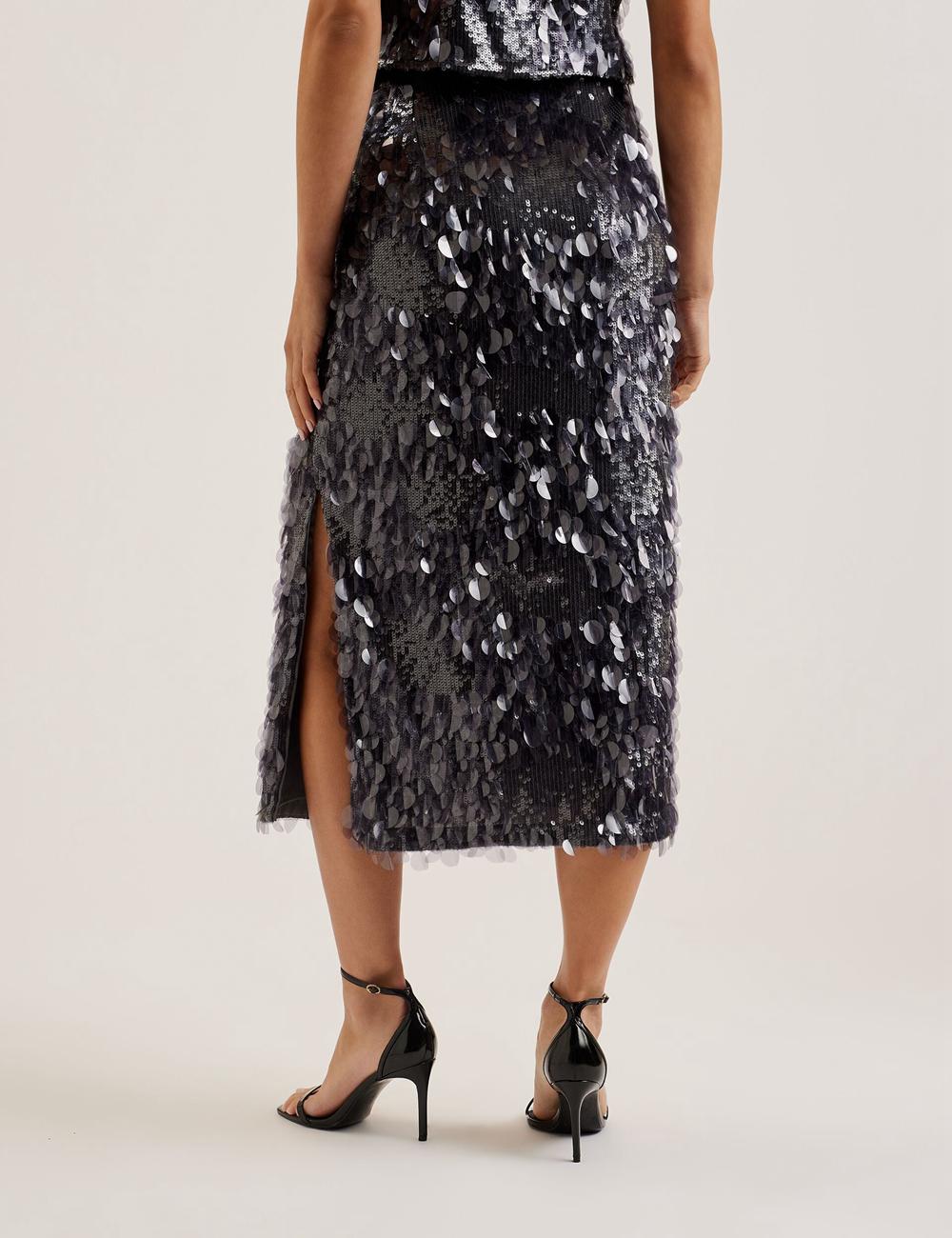 Ted Baker DORIDA - Mixed Sequin With Slit Rokken Dames Grijs | Belgium  235840-IGH