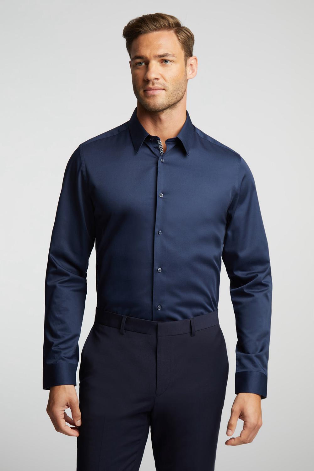 Ted Baker DUDDON - Navy Slim Fit Long Sleeve Cotton Overhemd Heren Donkerblauw | Belgium  867391-CPT
