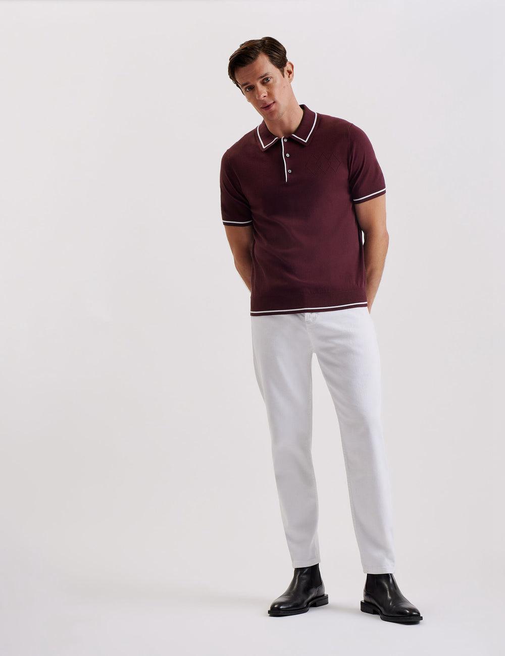 Ted Baker DUNOW - Pointelle Detail Striped Trim Poloshirt Heren Bordeaux | Belgium  843192-EMY