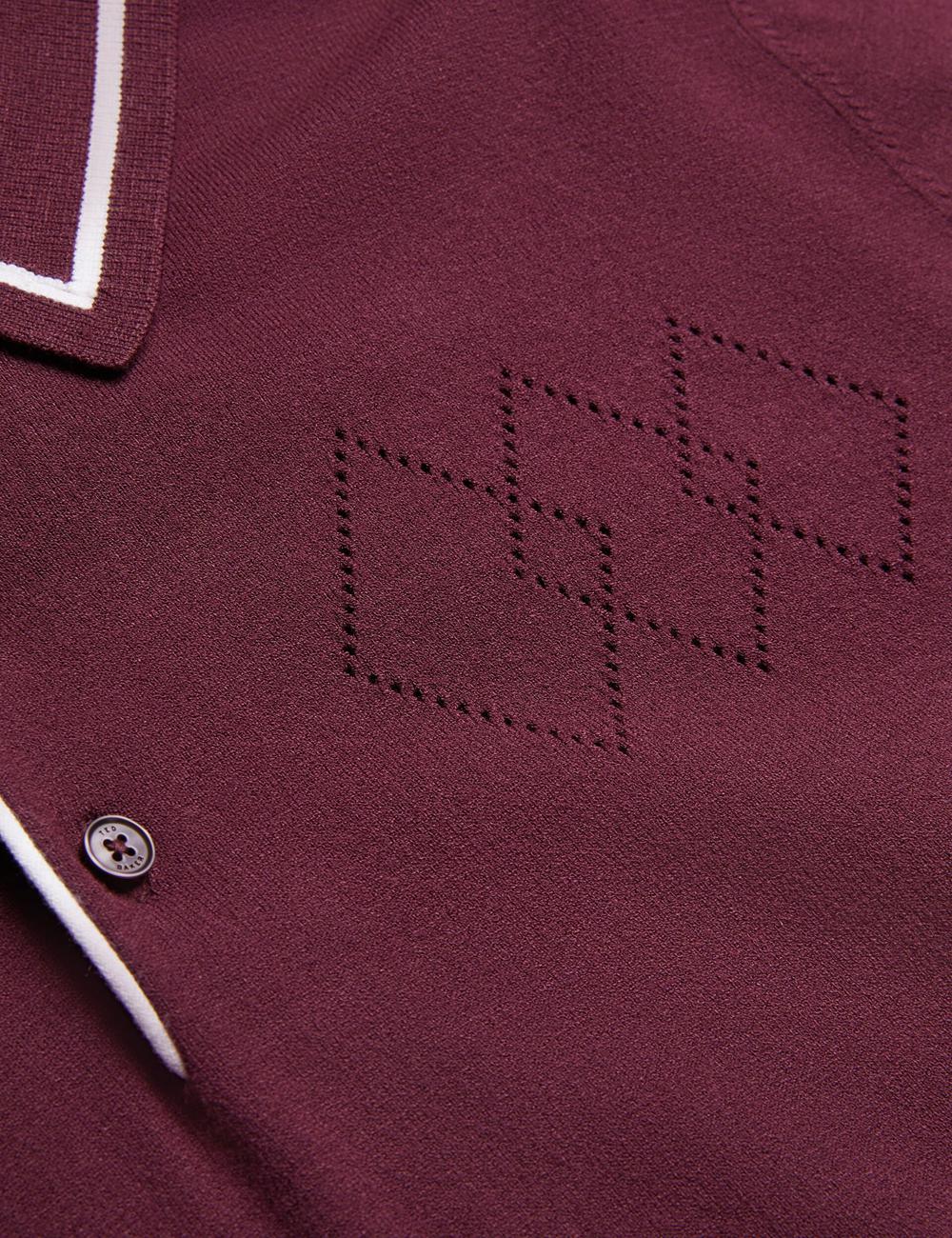 Ted Baker DUNOW - Pointelle Detail Striped Trim Poloshirt Heren Bordeaux | Belgium  843192-EMY