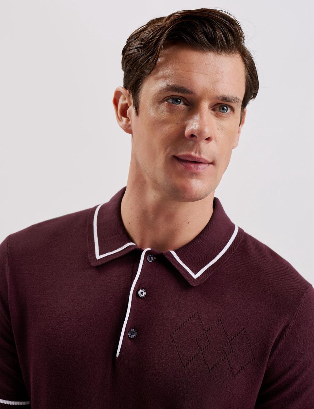 Ted Baker DUNOW - Pointelle Detail Striped Trim Poloshirt Heren Bordeaux | Belgium  843192-EMY
