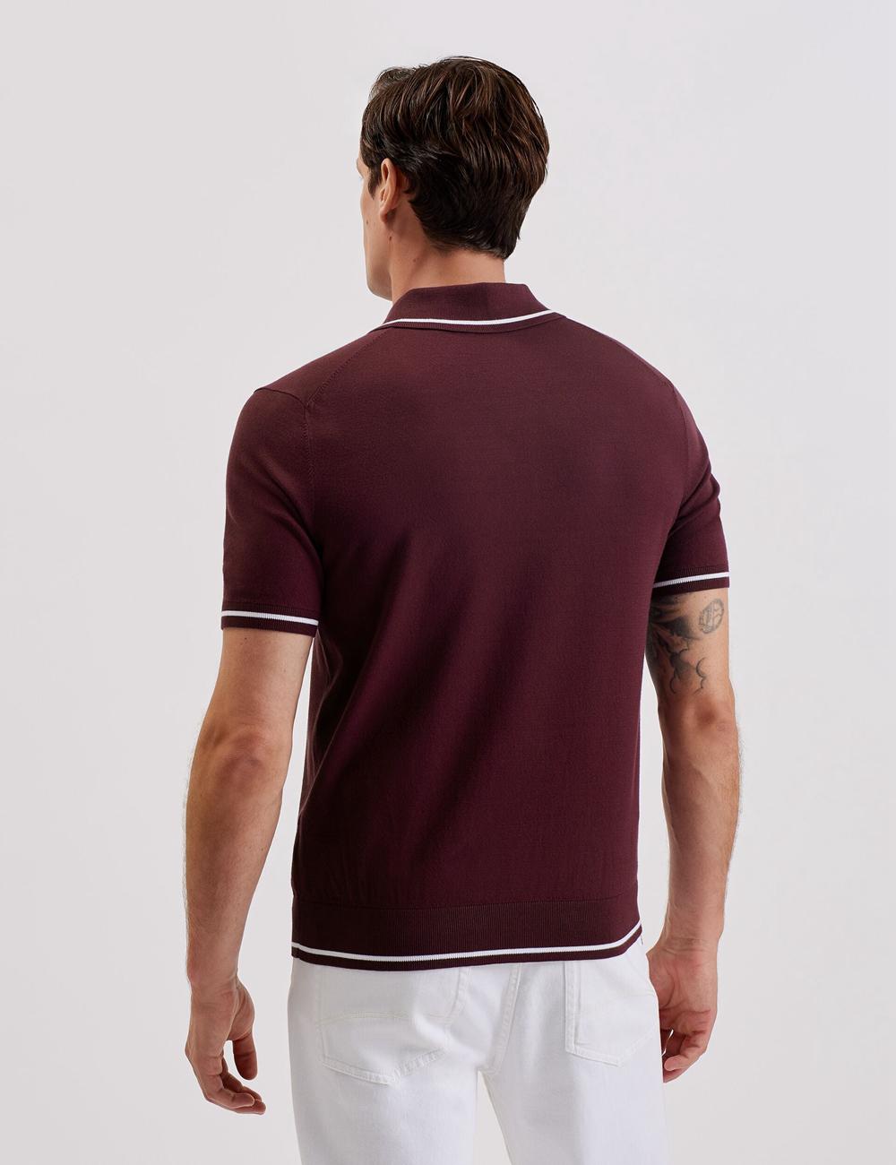 Ted Baker DUNOW - Pointelle Detail Striped Trim Poloshirt Heren Bordeaux | Belgium  843192-EMY