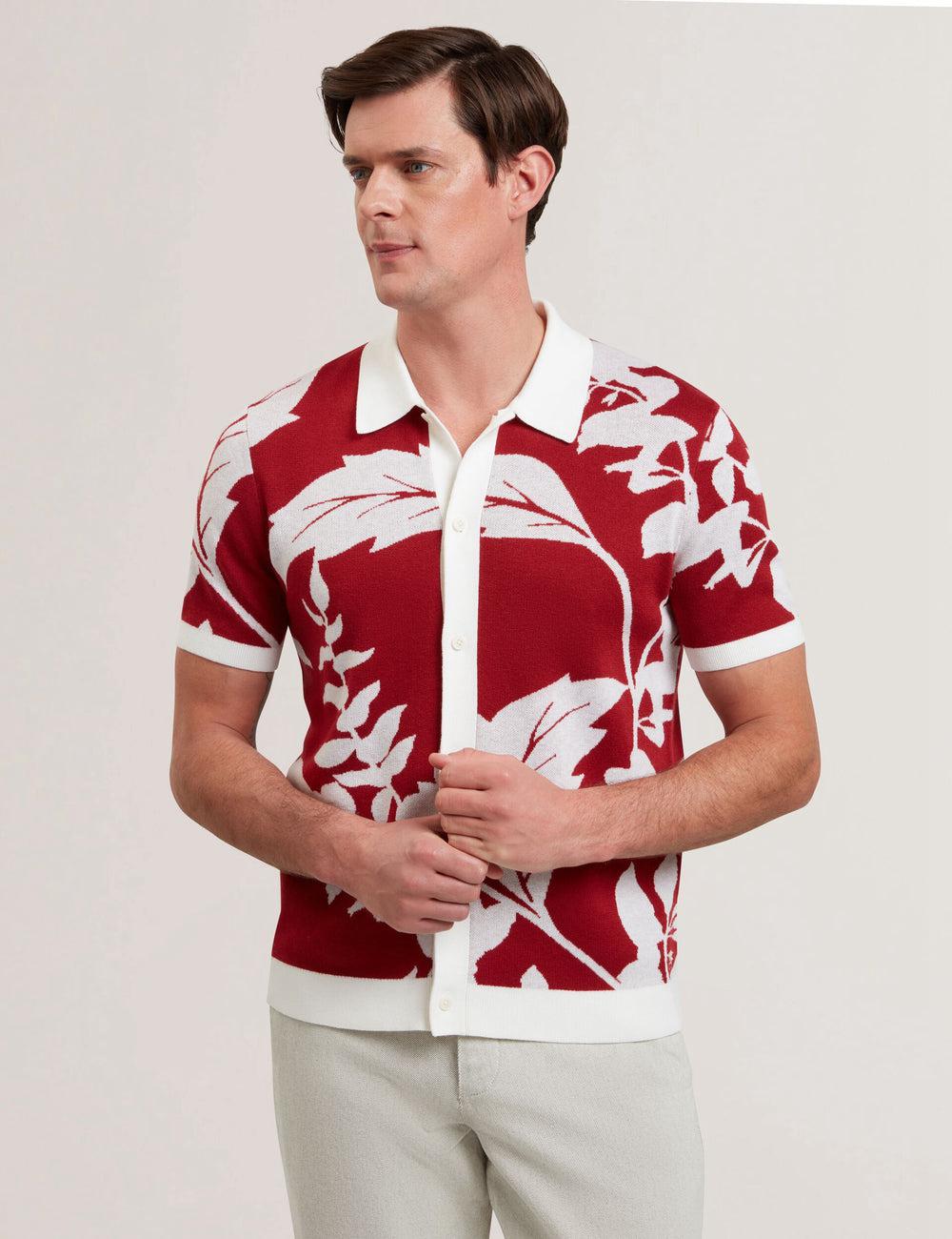 Ted Baker EDSON - Short Sleeve Button Through Floral Poloshirt Heren Rood | Belgium  125873-PGS