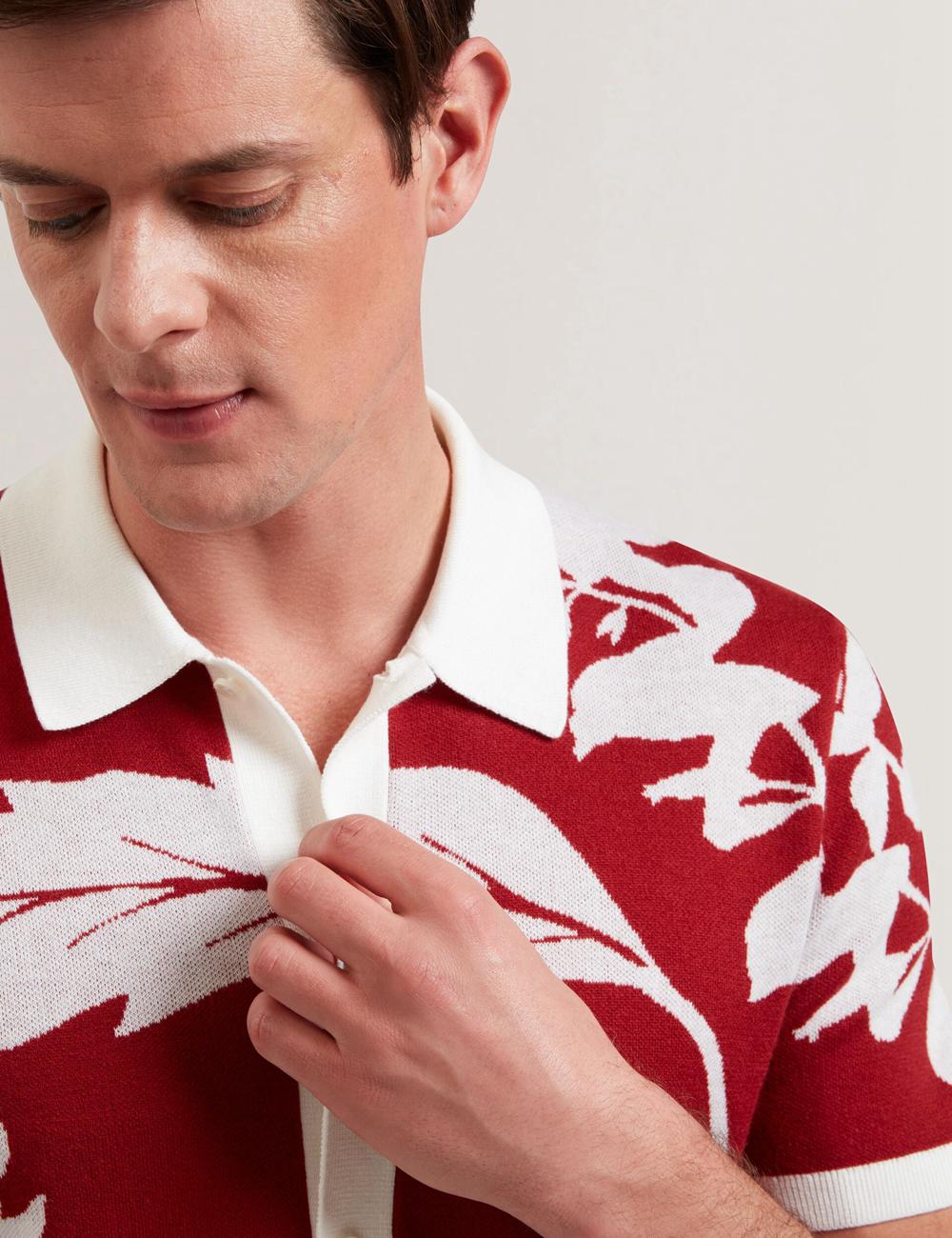 Ted Baker EDSON - Short Sleeve Button Through Floral Poloshirt Heren Rood | Belgium  125873-PGS
