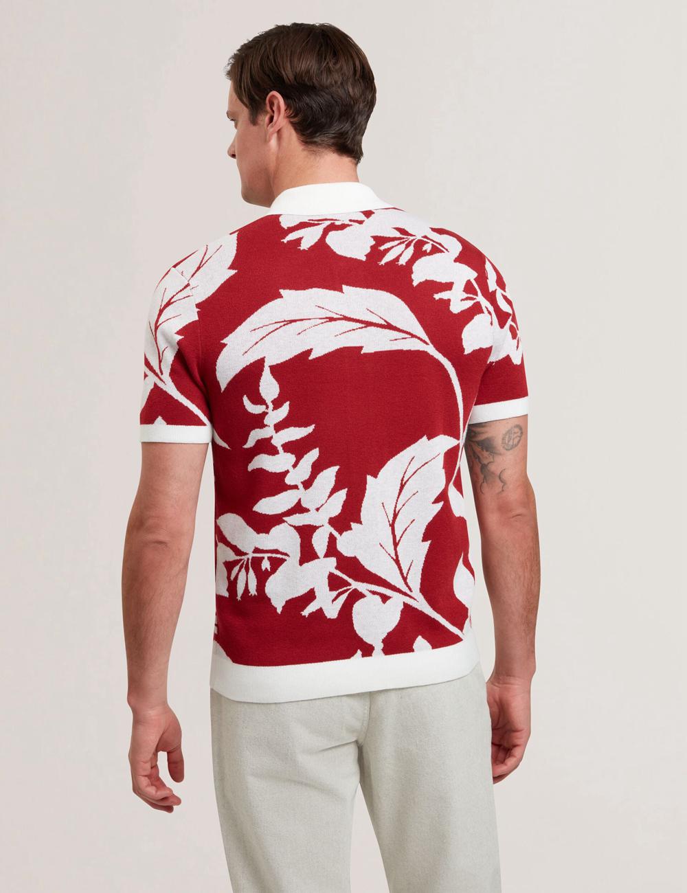 Ted Baker EDSON - Short Sleeve Button Through Floral Poloshirt Heren Rood | Belgium  125873-PGS