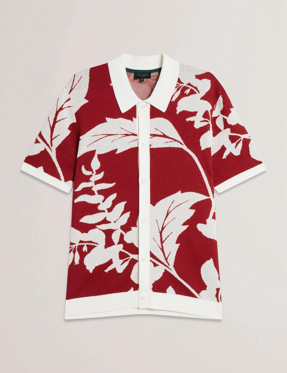 Ted Baker EDSON - Short Sleeve Button Through Floral Poloshirt Heren Rood | Belgium  125873-PGS