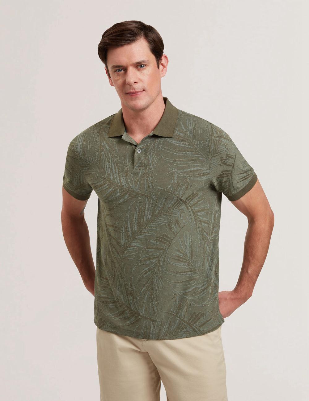 Ted Baker EDWINE - Leaf Print Short Sleeve Poloshirt Heren Khaki | Belgium  356178-QUZ