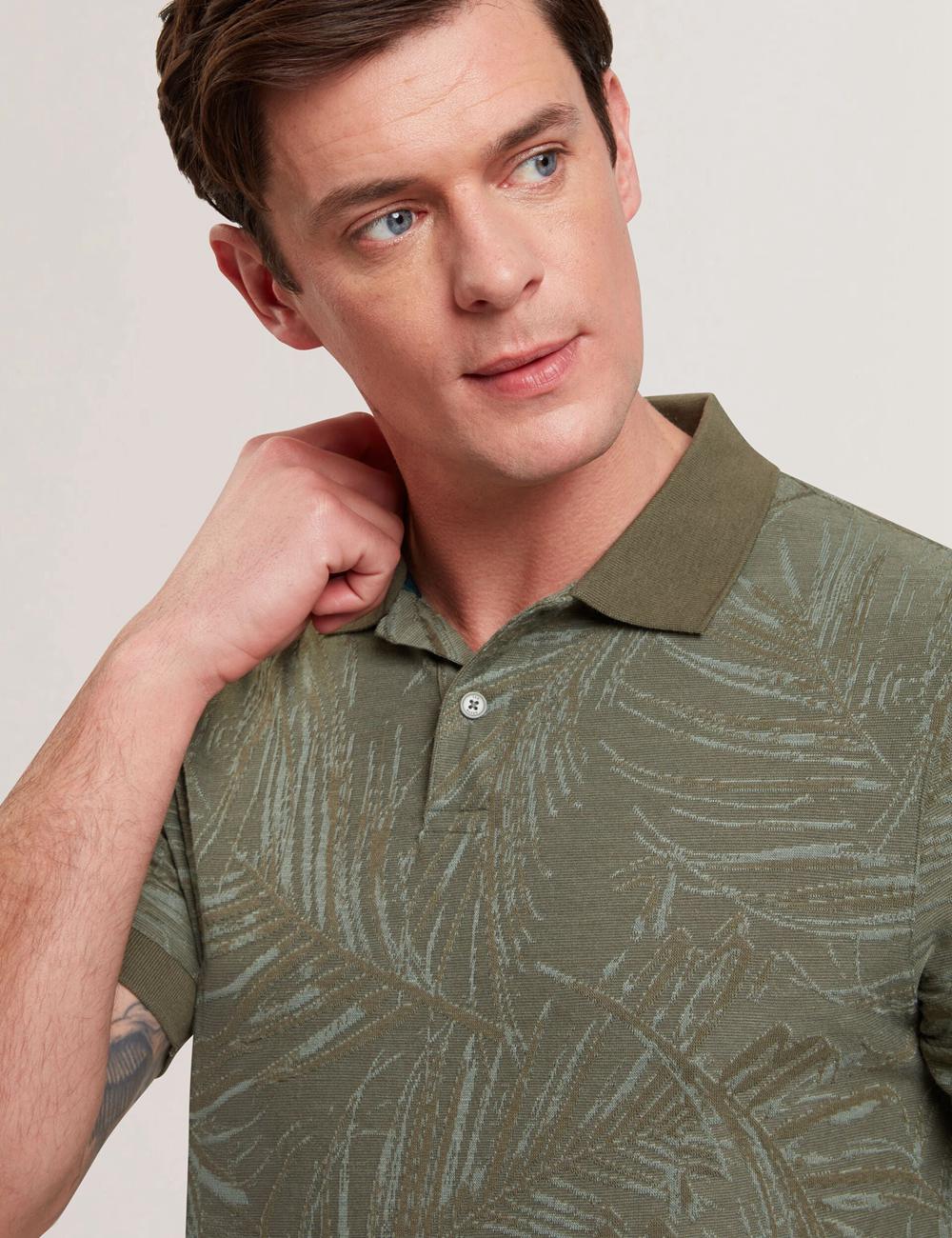 Ted Baker EDWINE - Leaf Print Short Sleeve Poloshirt Heren Khaki | Belgium  356178-QUZ