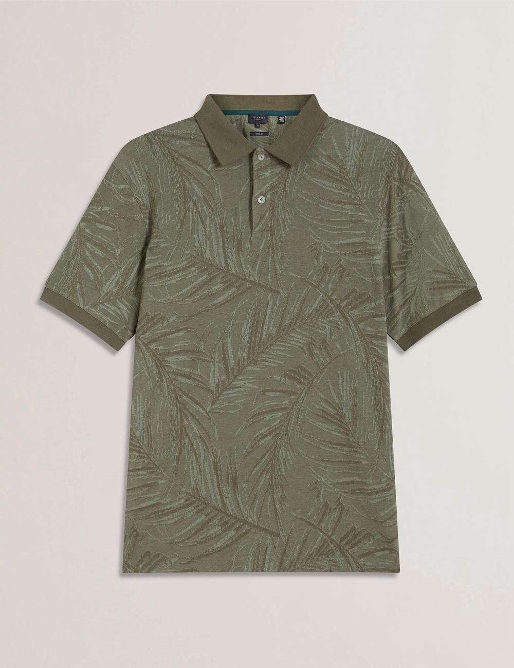 Ted Baker EDWINE - Leaf Print Short Sleeve Poloshirt Heren Khaki | Belgium  356178-QUZ