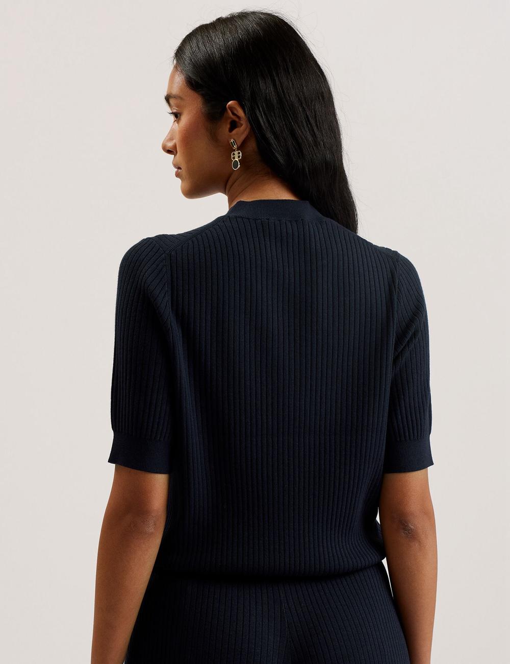 Ted Baker ELLIHAA - Ribbed Knit Half Sleeve Topjes Dames Donkerblauw | Belgium  043289-QIA