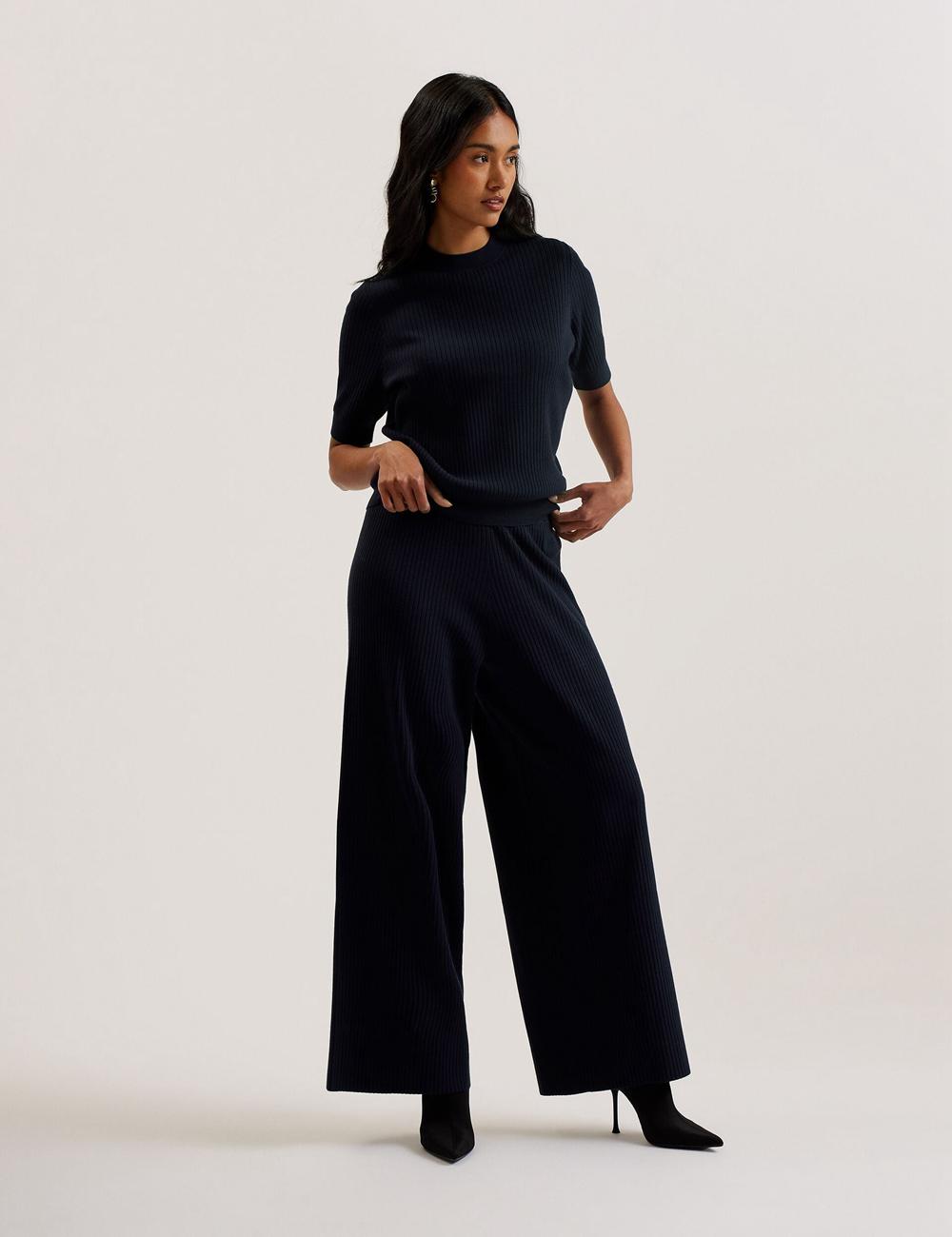 Ted Baker ELLIHAA - Ribbed Knit Half Sleeve Topjes Dames Donkerblauw | Belgium  043289-QIA