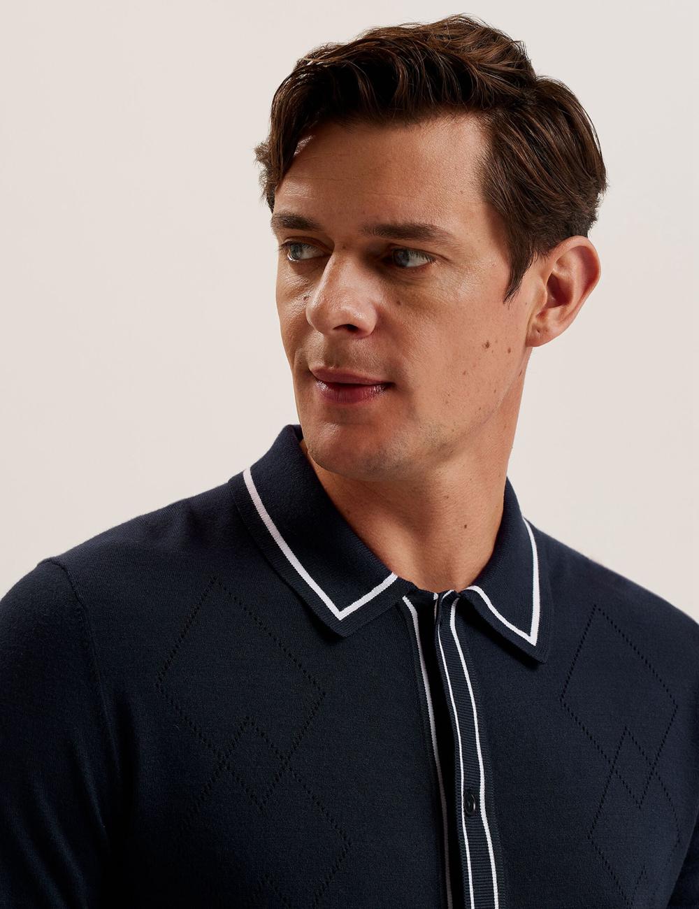 Ted Baker ELMDON LS Diamond Button Through Overhemd Heren Donkerblauw | Belgium  247586-HVQ