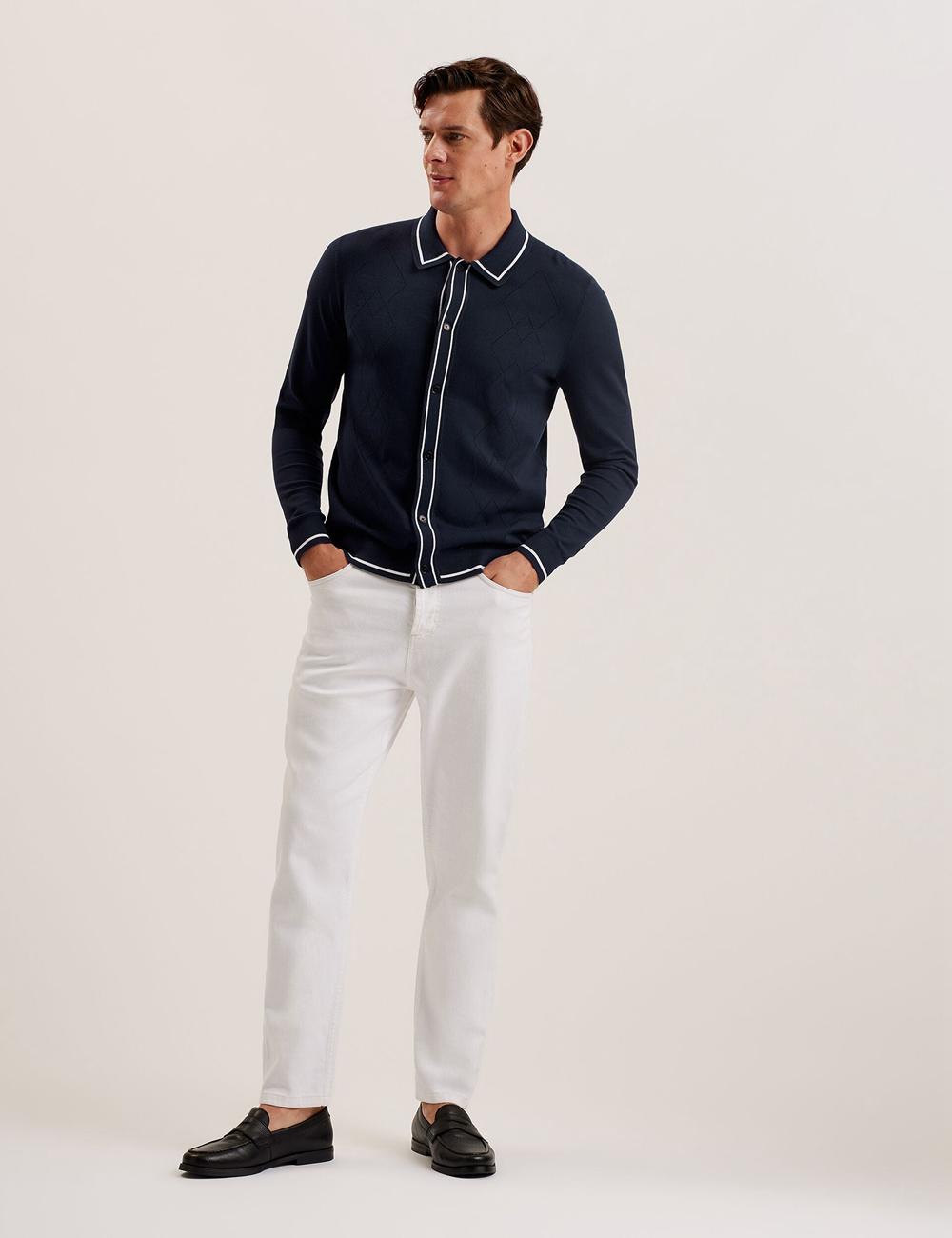 Ted Baker ELMDON LS Diamond Button Through Overhemd Heren Donkerblauw | Belgium  247586-HVQ