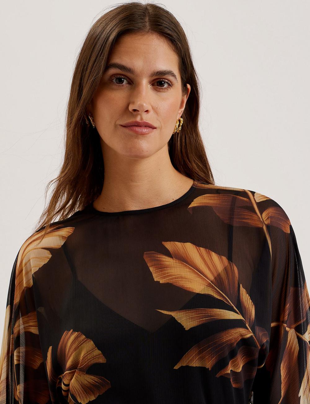 Ted Baker ELSTER - Printed Chiffon With Waist Mini-jurk Dames Zwart | Belgium  739420-YMP