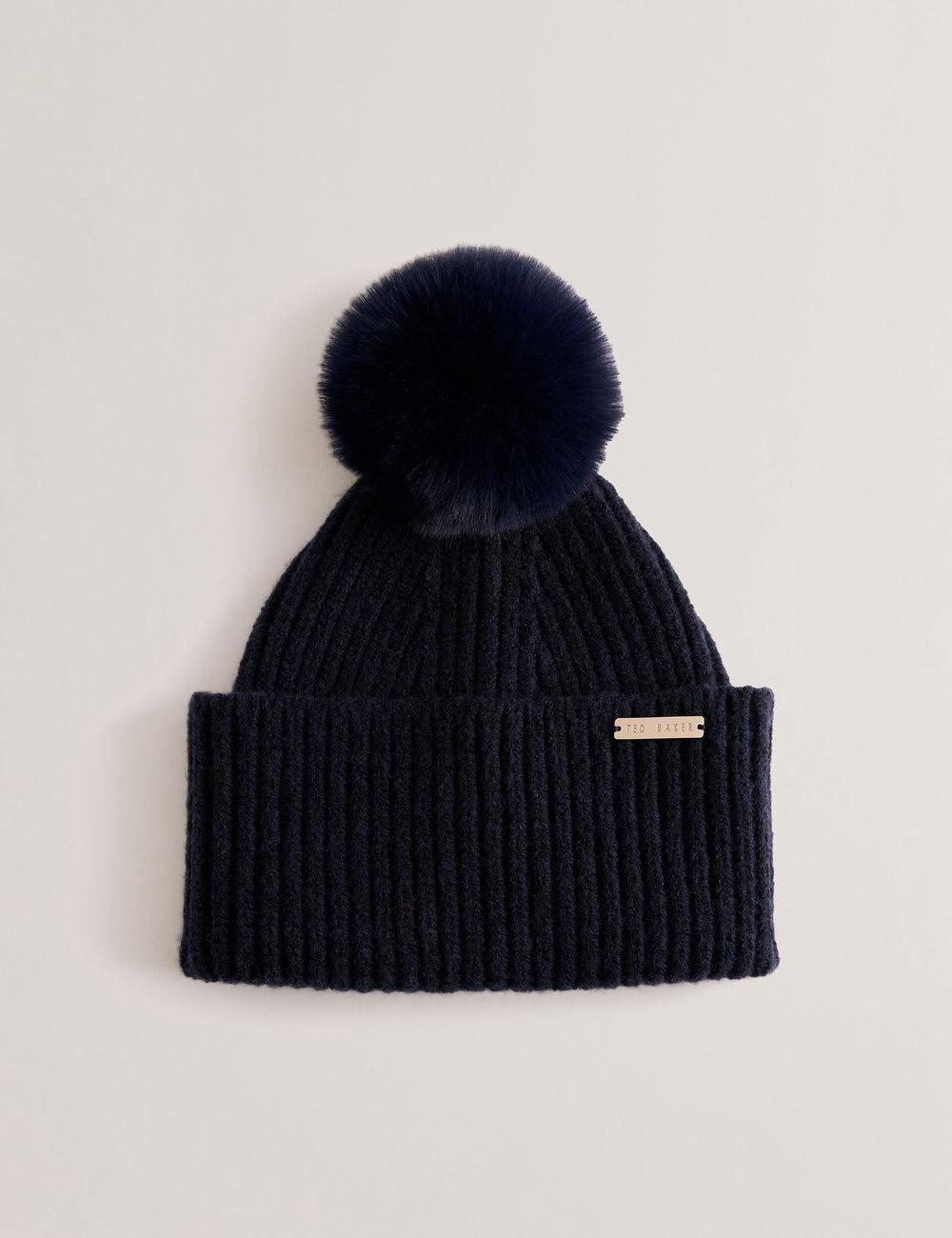 Ted Baker EMILYYA - Ribbed Knit Fluffy Bobble Hoeden Dames Donkerblauw | Belgium  918562-UNY
