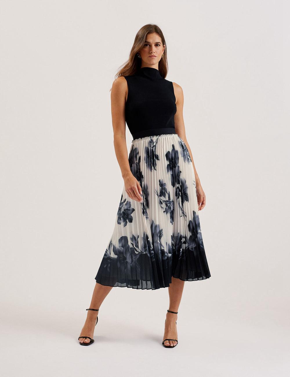 Ted Baker EMISTA - Monochrome Print Pleated Rokken Dames Ivory | Belgium  261734-WSY