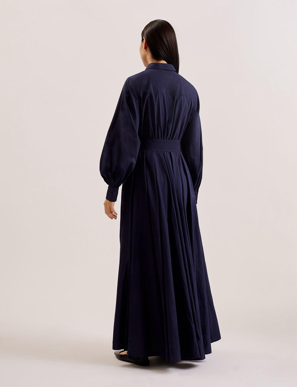 Ted Baker ENE - Cotton Maxi Shirt Dress With Belt Maxi Jurk Dames Donkerblauw | Belgium  376058-DJR