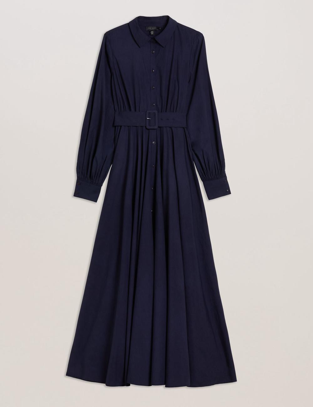 Ted Baker ENE - Cotton Maxi Shirt Dress With Belt Maxi Jurk Dames Donkerblauw | Belgium  376058-DJR