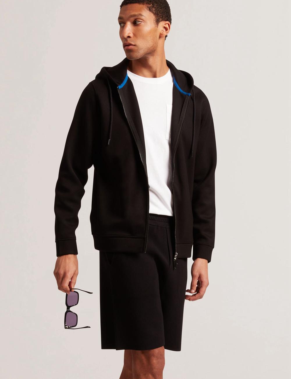Ted Baker EPIO - Zip Through Neoprene Hoodie Heren Zwart | Belgium  472163-SNZ