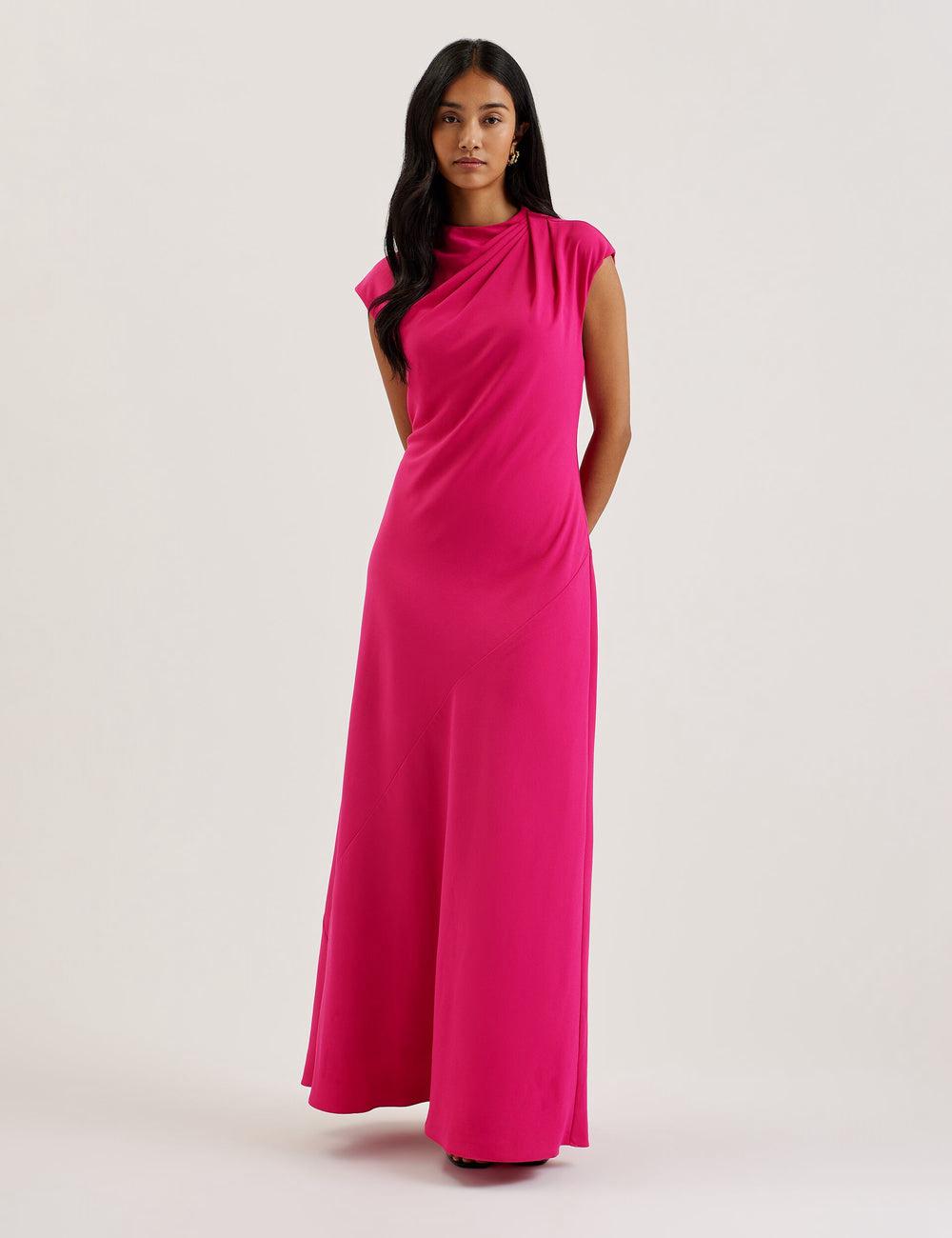 Ted Baker EREAS - Drape Neckline Cap Sleeve Maxi Jurk Dames Roze | Belgium  845603-TEI