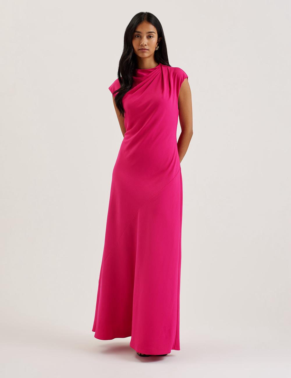 Ted Baker EREAS - Drape Neckline Cap Sleeve Maxi Jurk Dames Roze | Belgium  845603-TEI