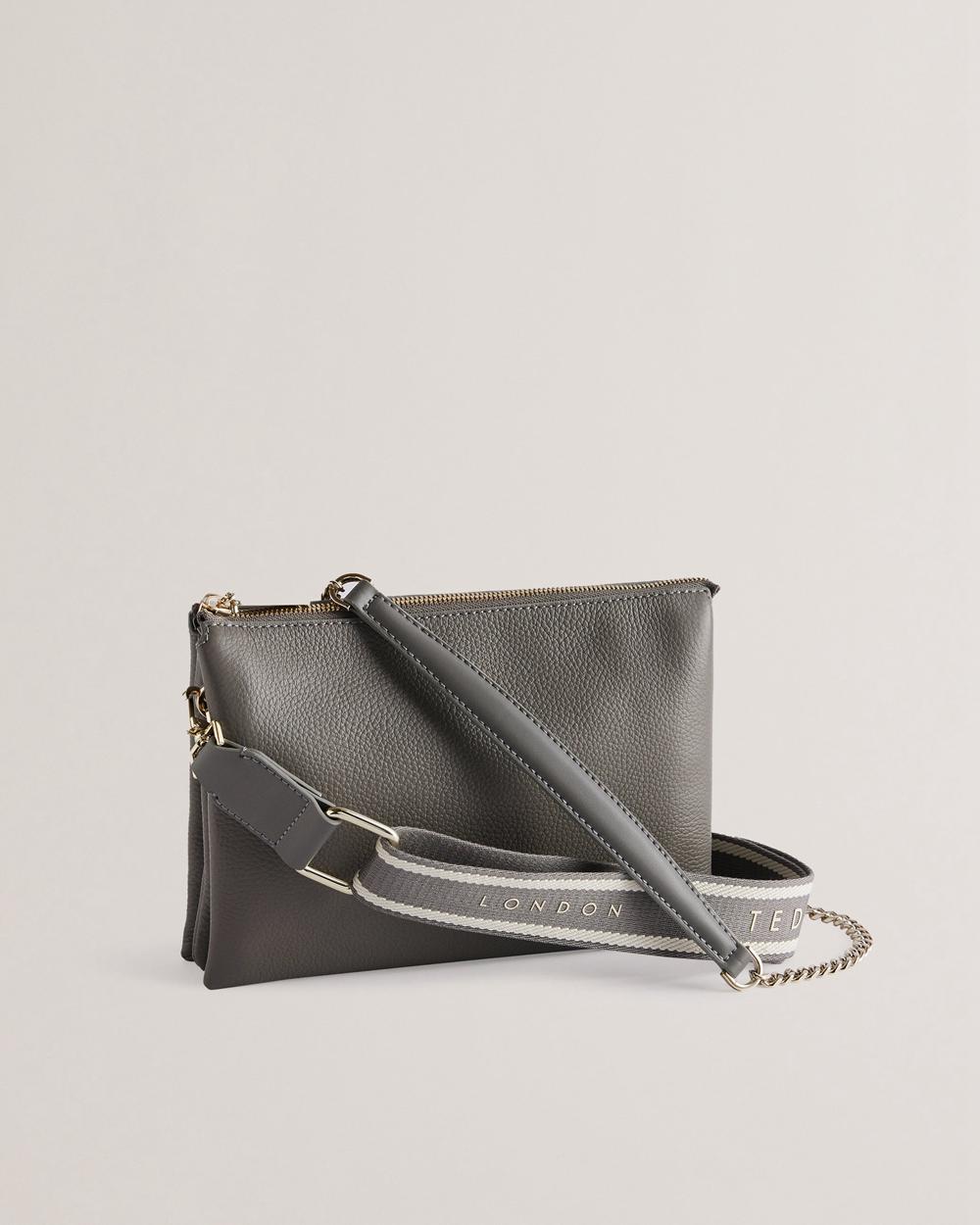 Ted Baker ESILLE - Branded Webbing Crossbody Leather Crossbodytassen Dames Grijs | Belgium  984302-PAV