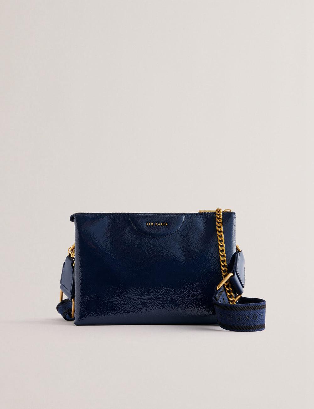 Ted Baker ESILLE - Branded Webbing Patent Leather Crossbodytassen Dames Blauw | Belgium  502819-QFV